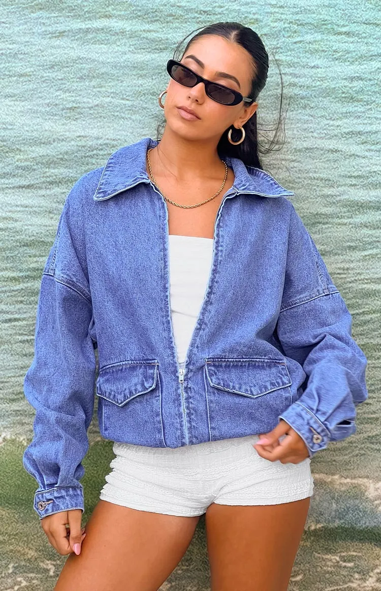 Abigail Mid Wash Denim Bomber Jacket