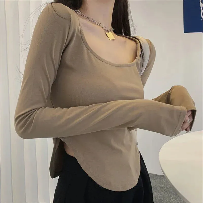 Asymmetrical Sexy Side Split Slim Long Sleeve Tee