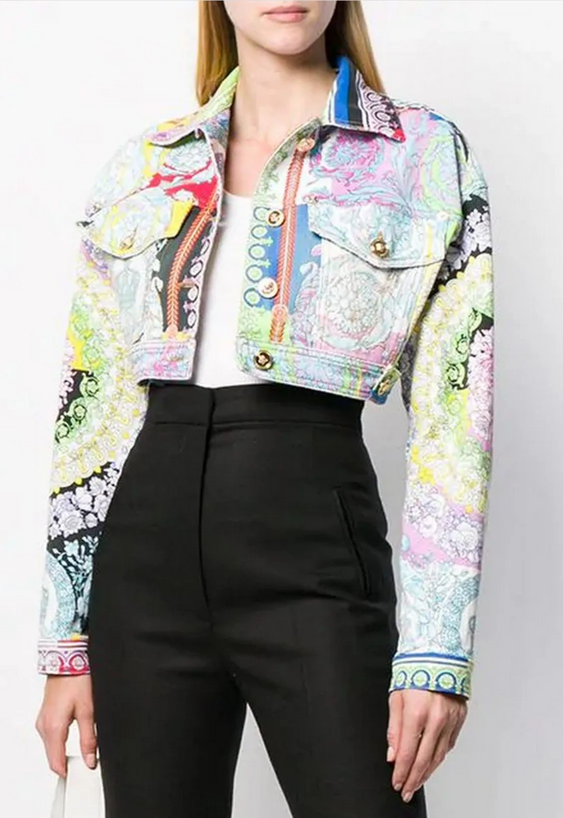 Baroque Technicolour Print Denim Jacket