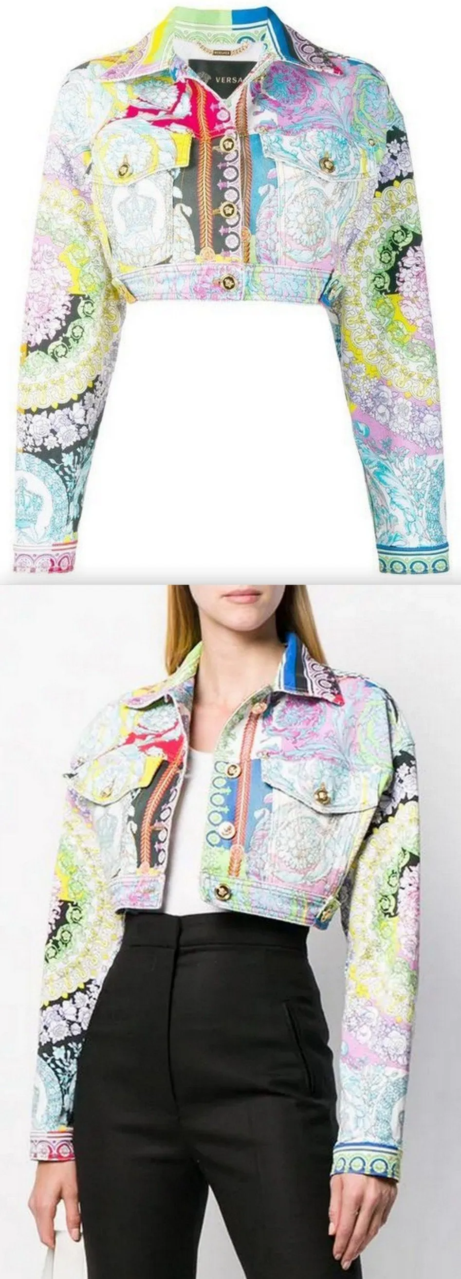 Baroque Technicolour Print Denim Jacket