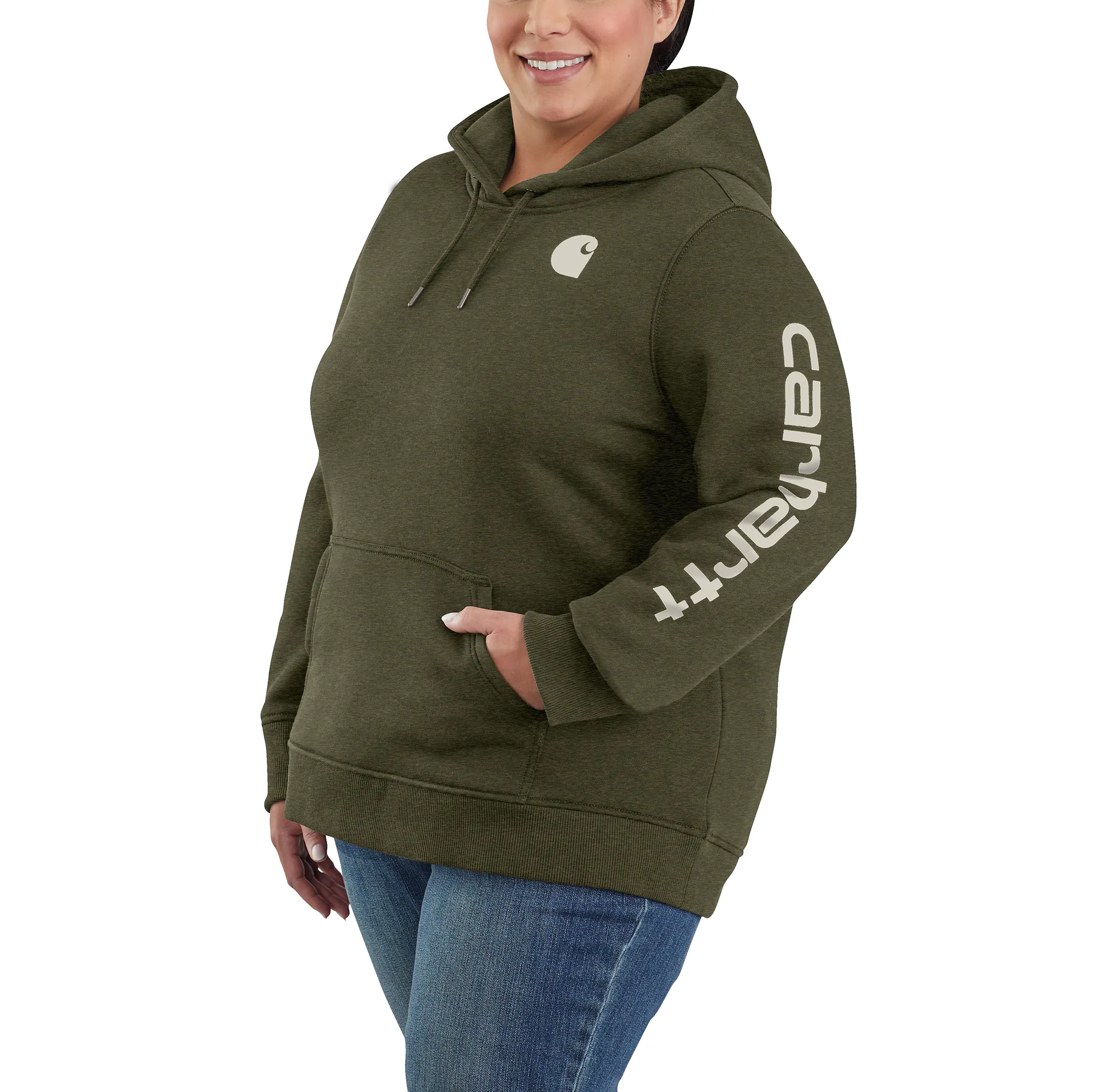 Carhartt Women's Clarksburg Graphic Sleeve Hoodie_Basil Heather