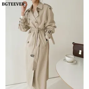 Christmas Gift Joskaa Casual Double Breasted Pockets Women Long Windbreaker Autumn Winter 2024 Full Sleeve Sashes Loose Female Trench Coats