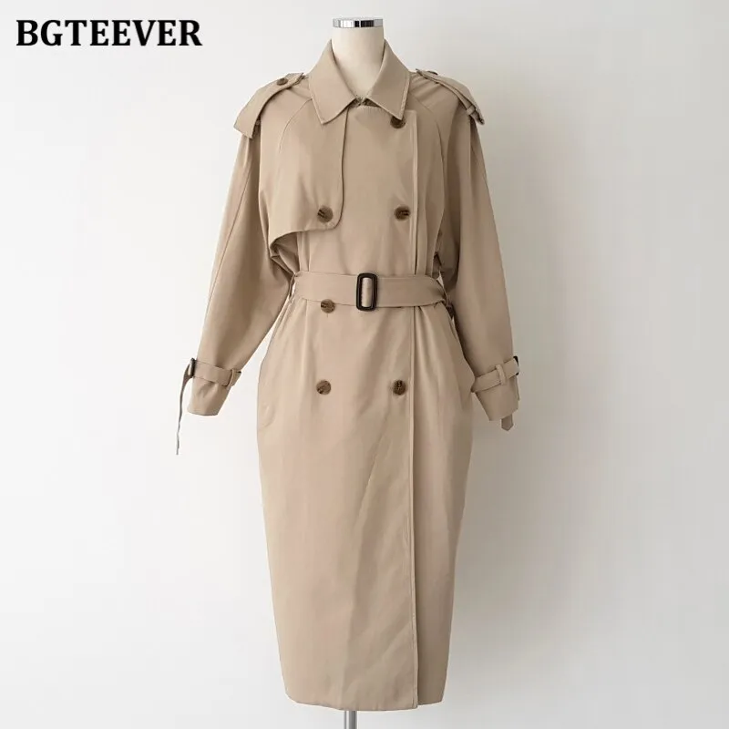 Christmas Gift Joskaa Casual Double Breasted Pockets Women Long Windbreaker Autumn Winter 2024 Full Sleeve Sashes Loose Female Trench Coats