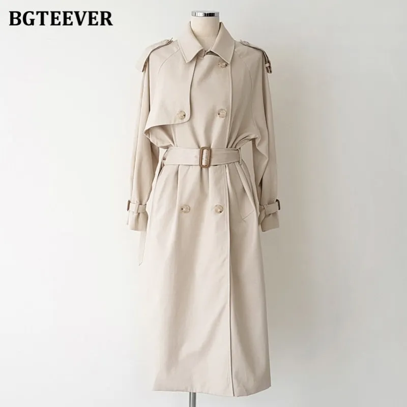 Christmas Gift Joskaa Casual Double Breasted Pockets Women Long Windbreaker Autumn Winter 2024 Full Sleeve Sashes Loose Female Trench Coats