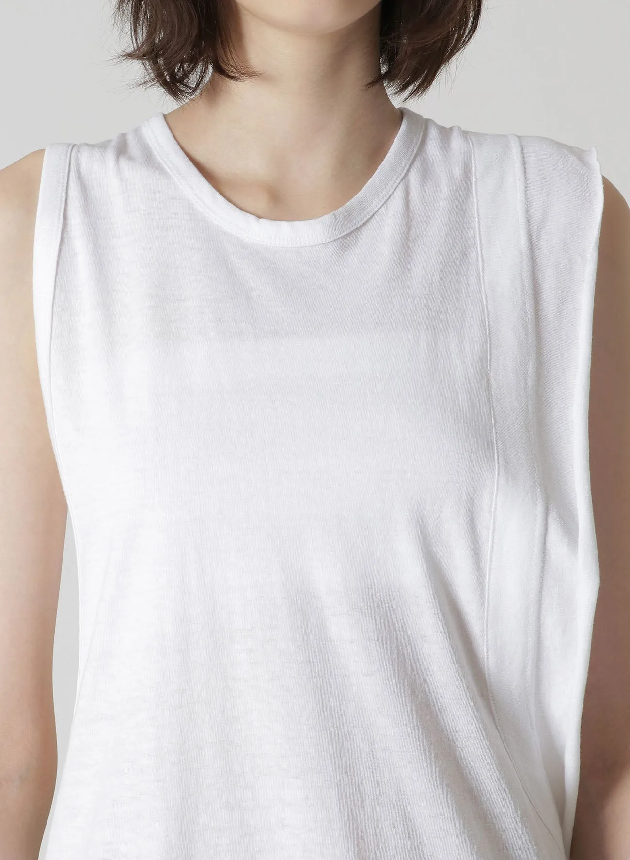 COTTON/LINEN PLAIN STITCH WIDE ROUND NECK TANK TOP