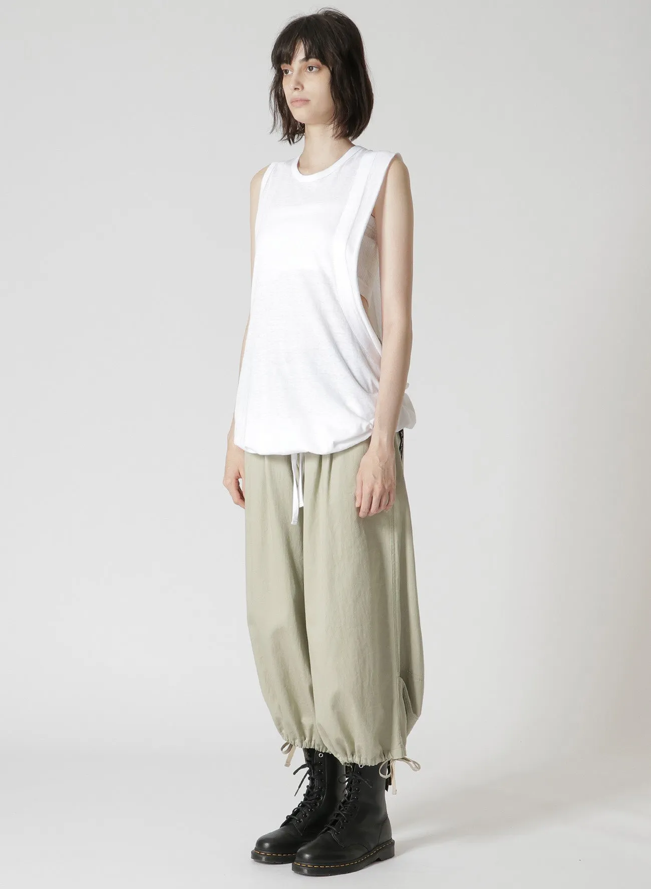 COTTON/LINEN PLAIN STITCH WIDE ROUND NECK TANK TOP