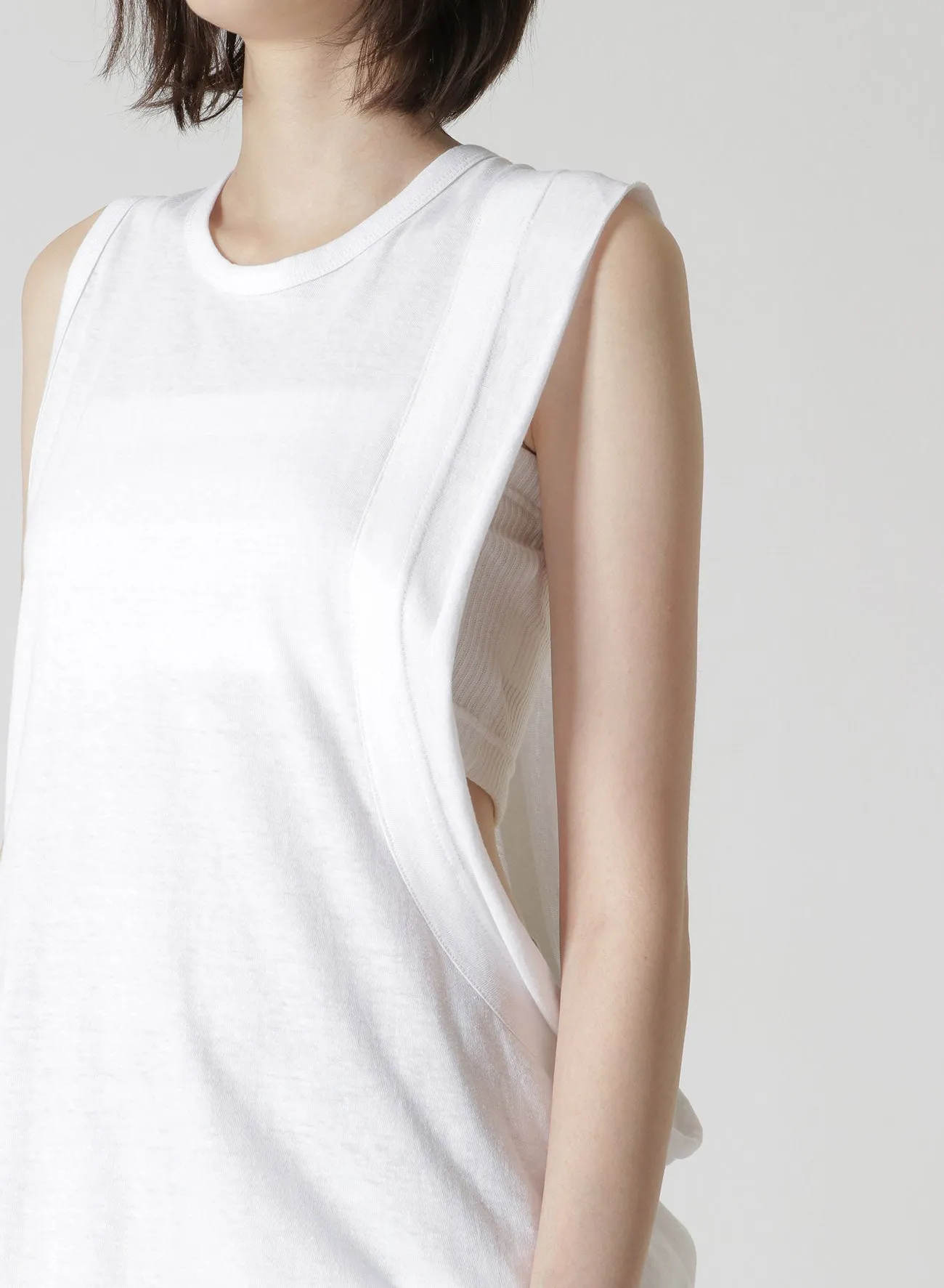 COTTON/LINEN PLAIN STITCH WIDE ROUND NECK TANK TOP