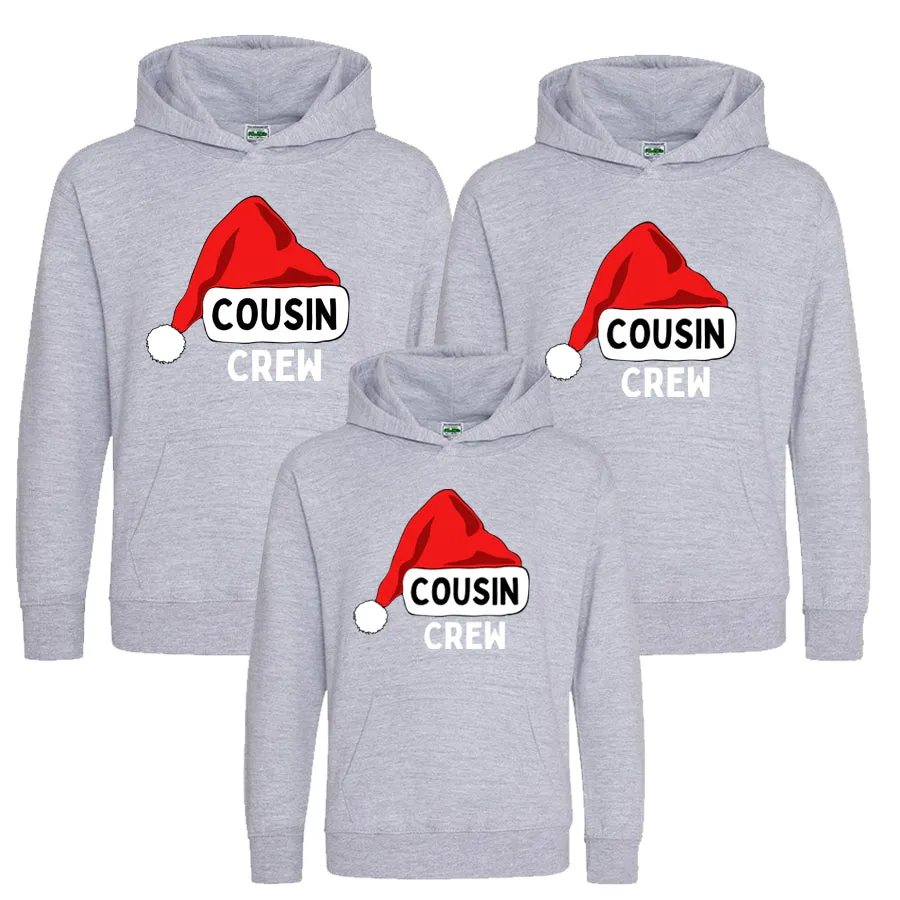 Cousin Crew Santa Matching Christmas Grey Hoodies