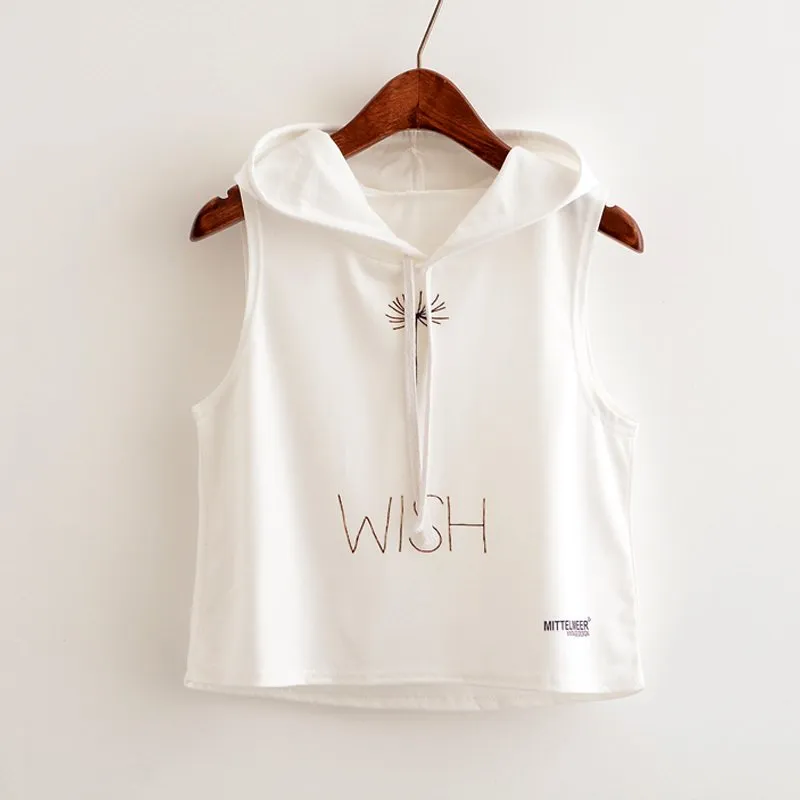 Crop Top Printed Sleeveless Hoodie