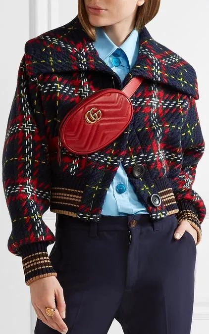 Cropped Tartan Tweed Bomber Jacket