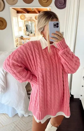 Day to Day Tunic Sweater ~ Pink Cable Knit