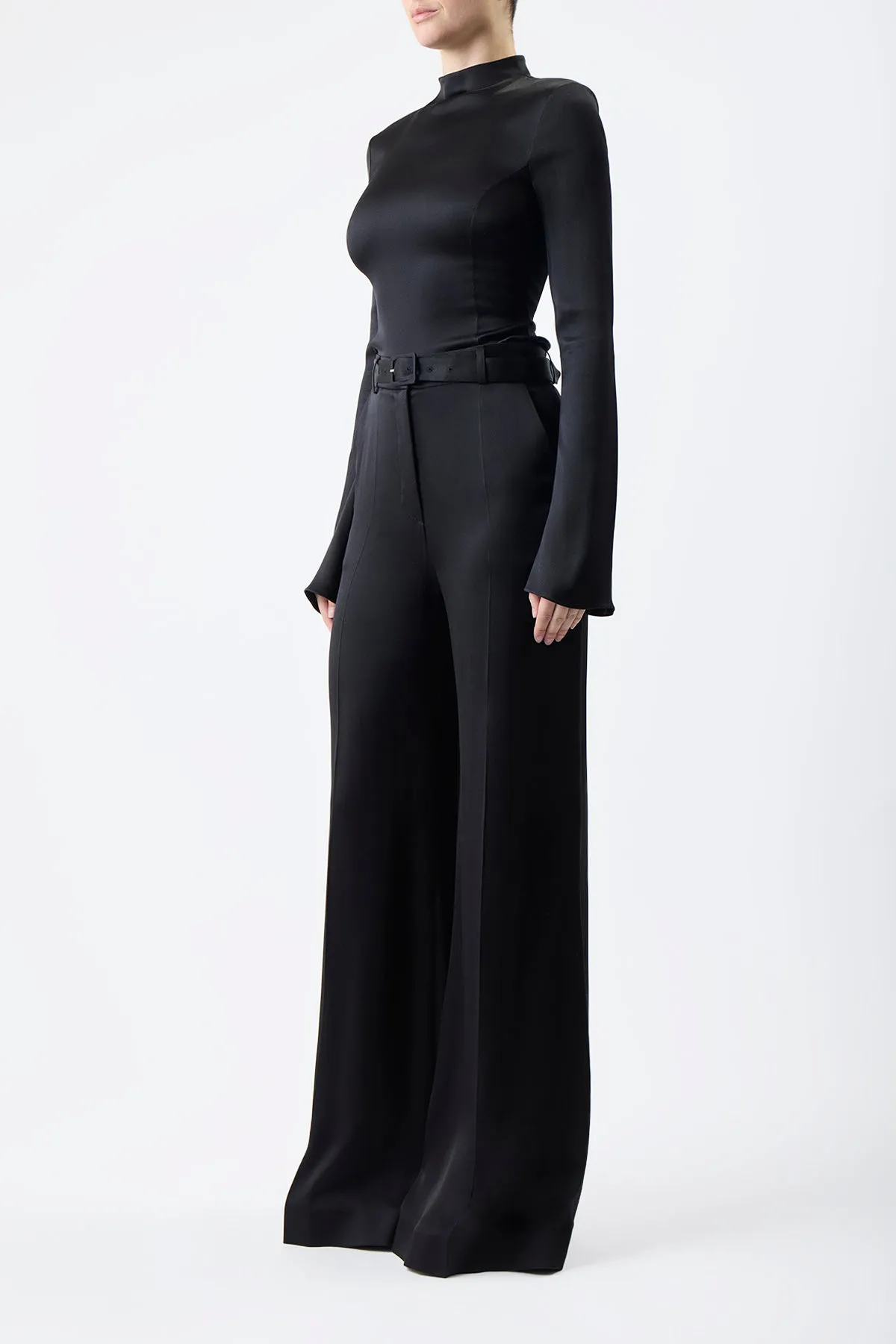 Delwyn Top in Black Silk Satin