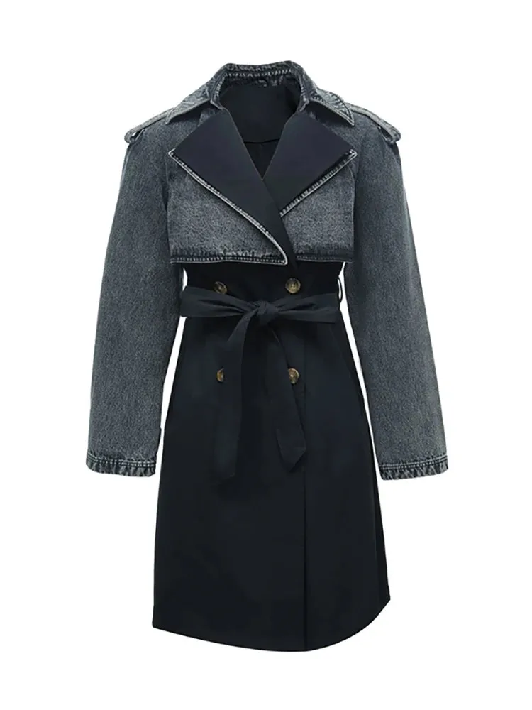 Denim Patch Trench Coat