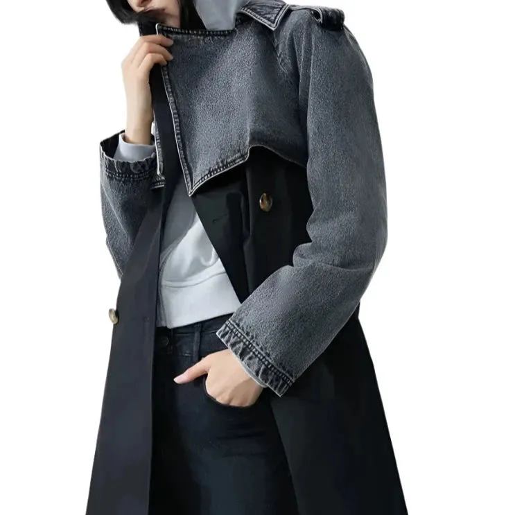 Denim Patch Trench Coat