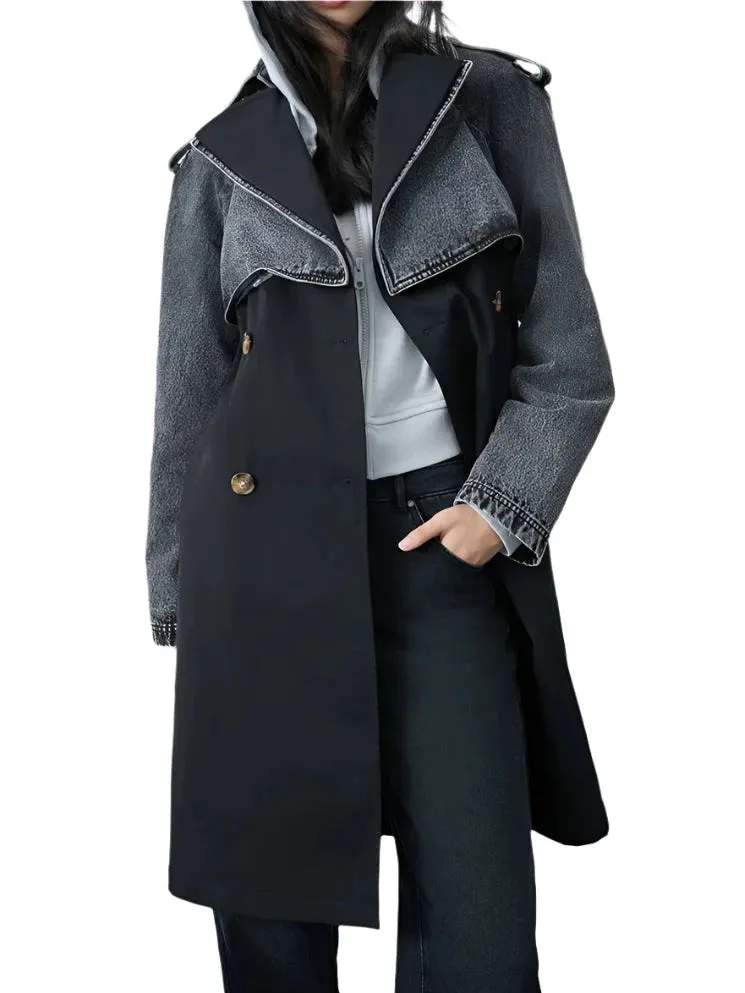 Denim Patch Trench Coat