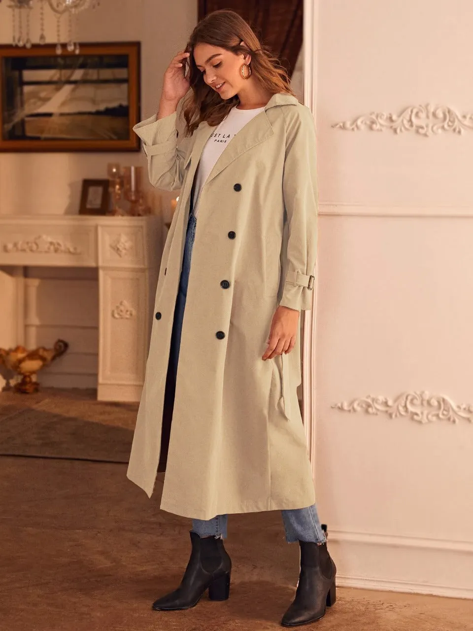 Double Breasted Belted Trench Coat