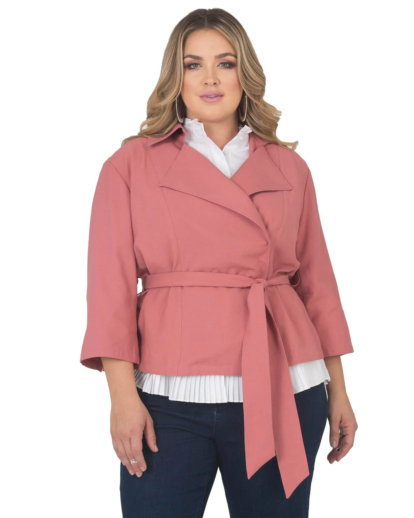 Elodie Cropped Wrap Trench Jacket | Quartz Pink