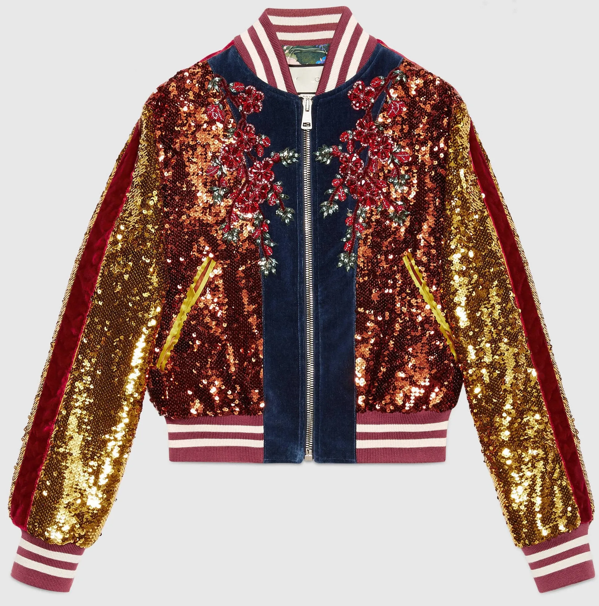 Embellished Sequin & Velvet Bomber Jacket