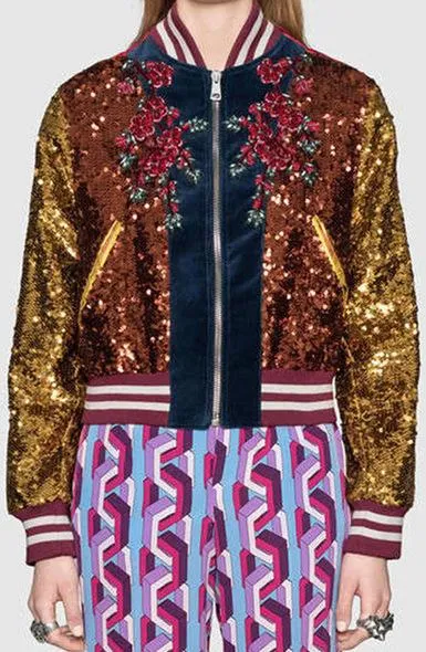 Embellished Sequin & Velvet Bomber Jacket