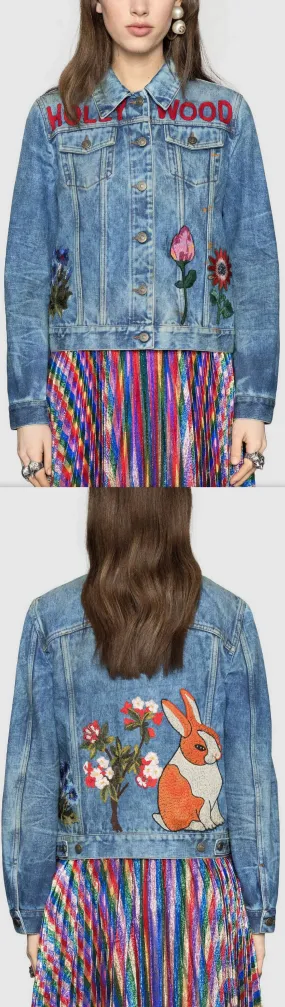 Embroidered Stained Denim Jacket