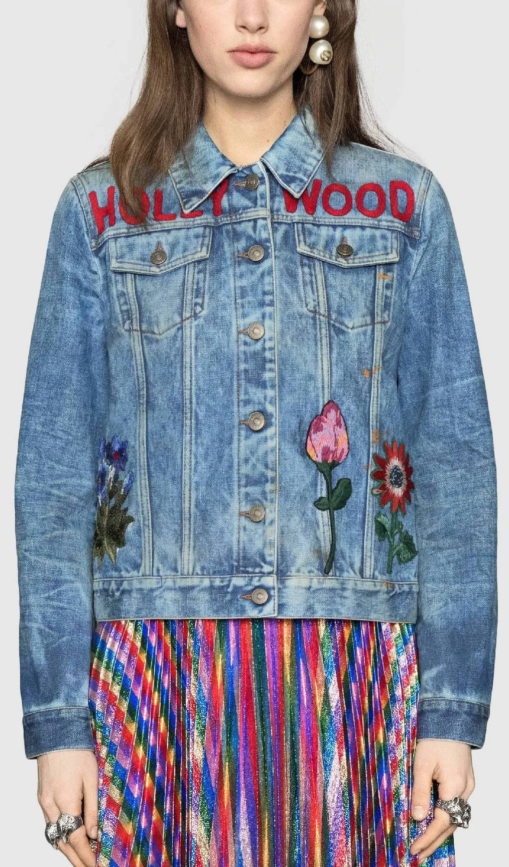 Embroidered Stained Denim Jacket