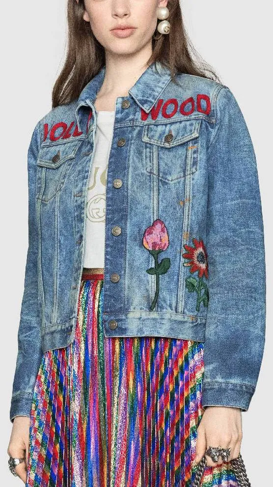 Embroidered Stained Denim Jacket