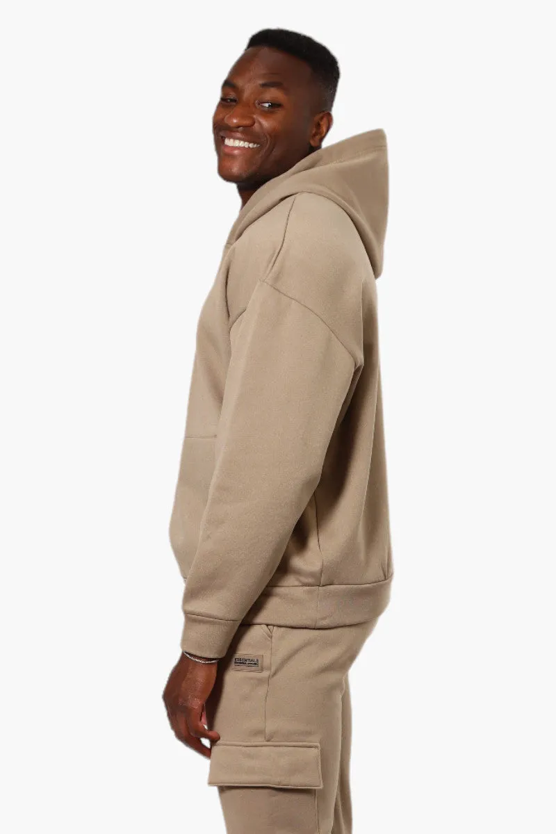 Essentials Solid Drop Shoulder Pullover Hoodie - Beige