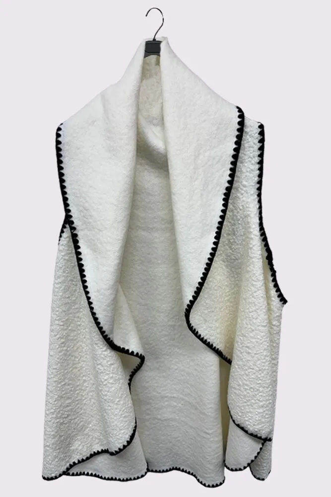 Faux Stitch Detail Drape Collar Vest