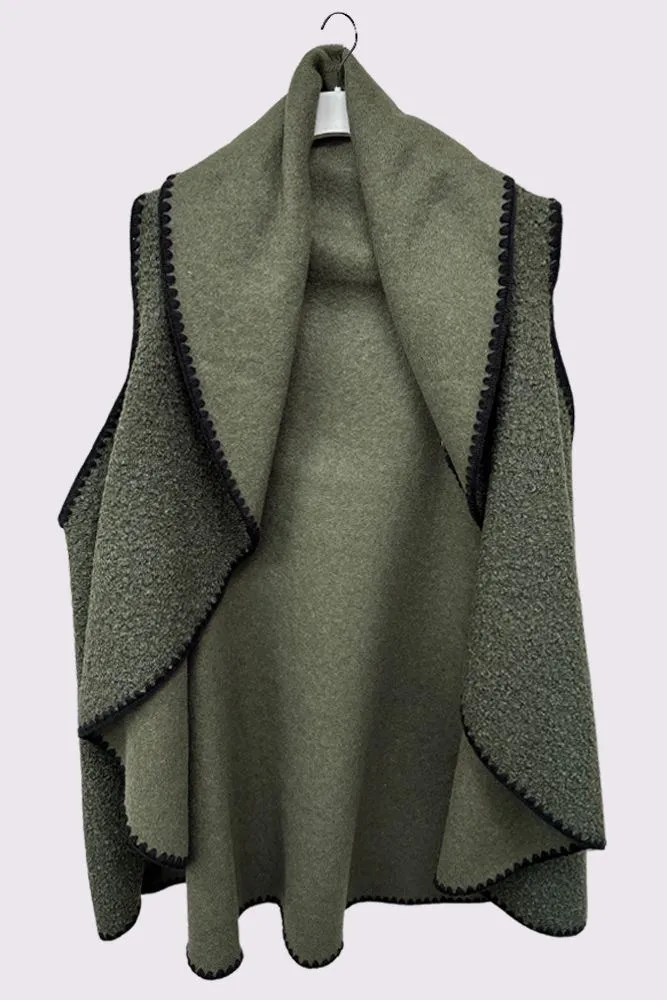 Faux Stitch Detail Drape Collar Vest