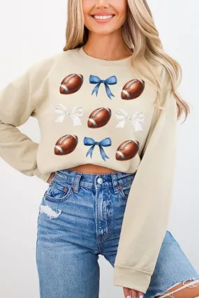 *Gameday Football Bows Blue White Sweatshirt