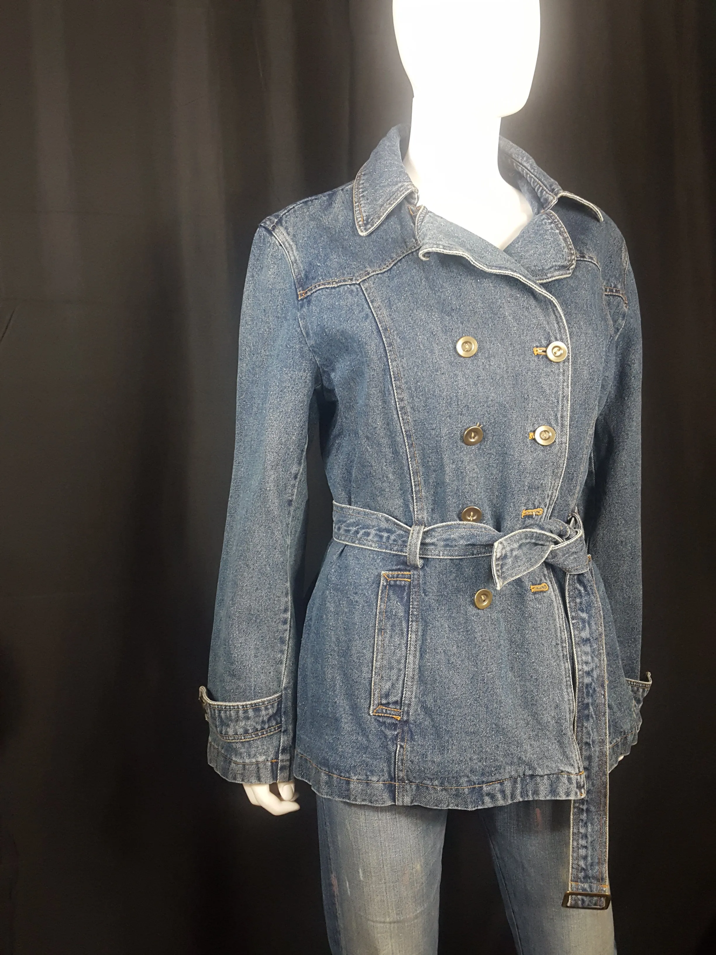 Giacca Double Breasted Belted Denim Trench Coat size XL