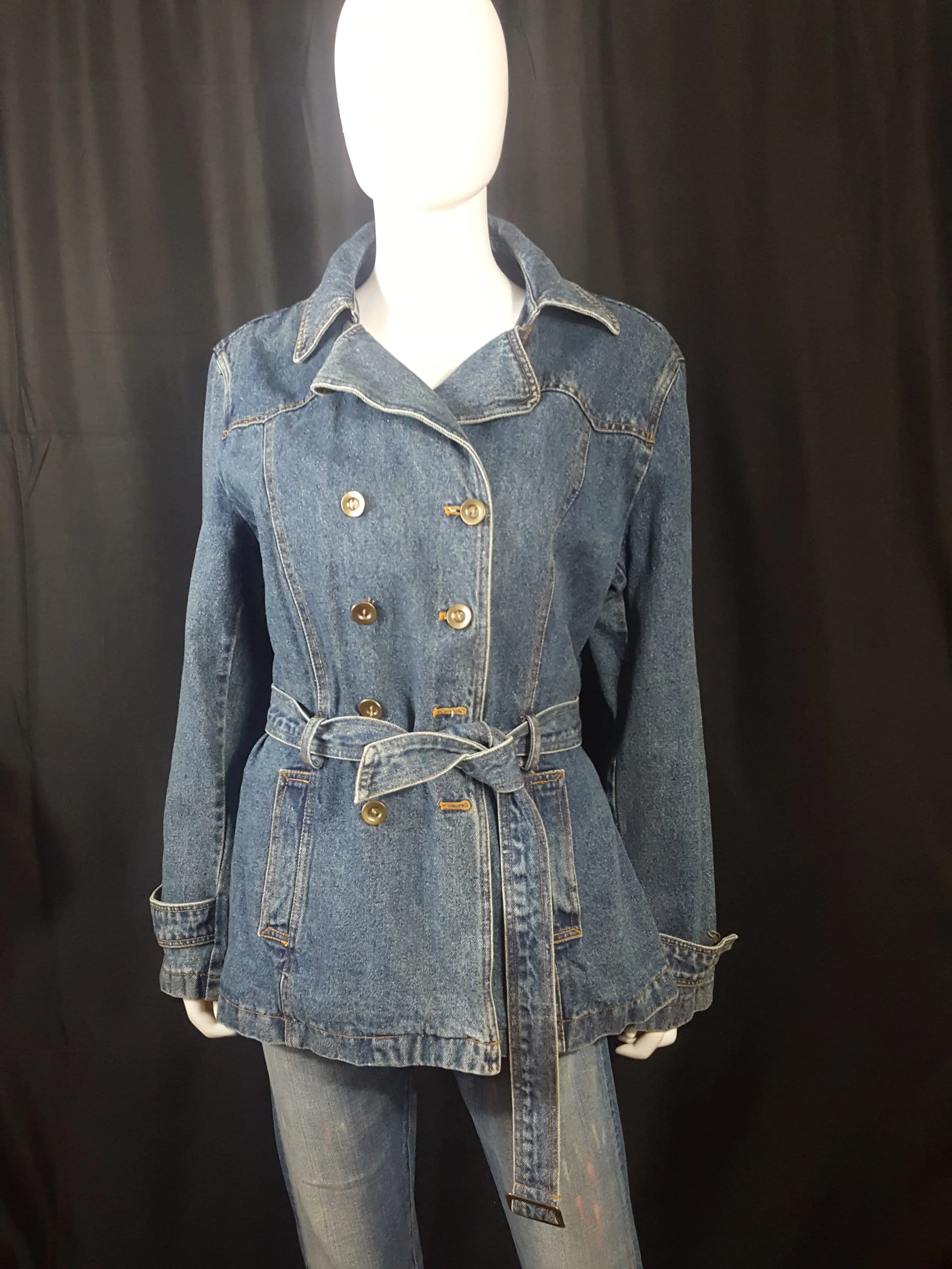 Giacca Double Breasted Belted Denim Trench Coat size XL