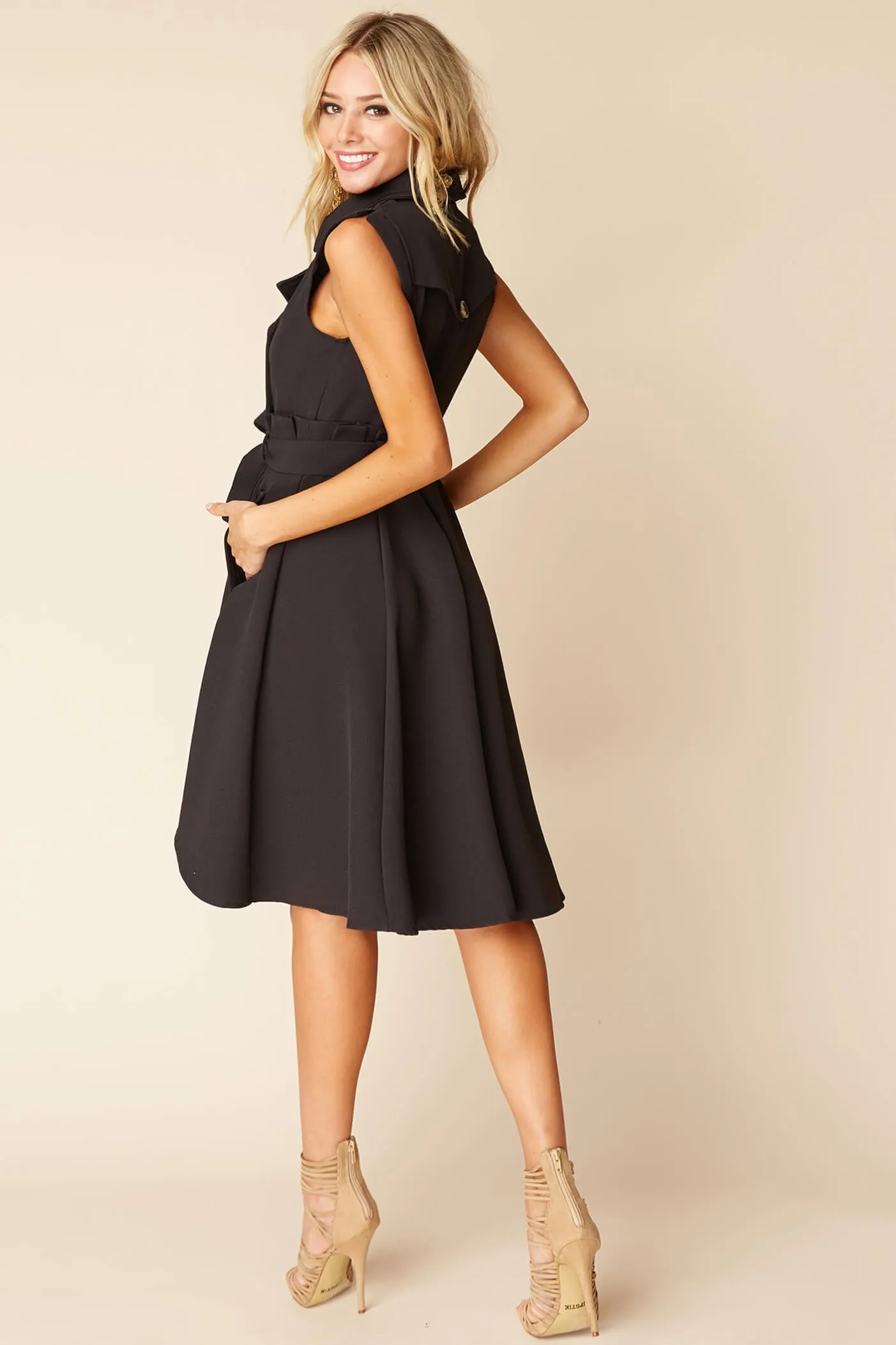 Harvard Bow Tie Trench Dress Black