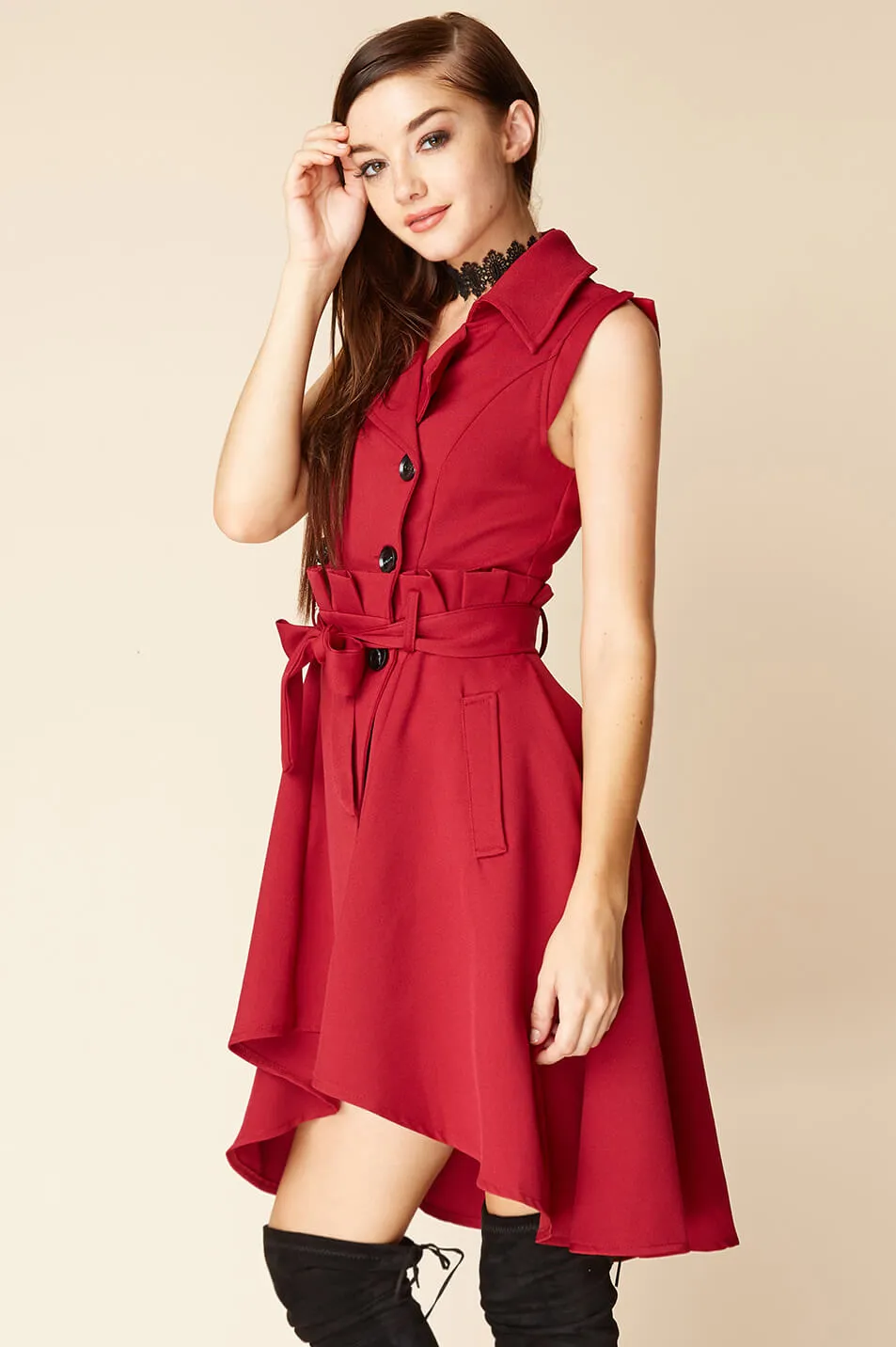 Harvard Bow Tie Trench Dress Red