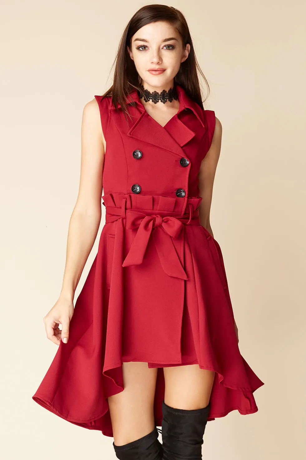 Harvard Bow Tie Trench Dress Red