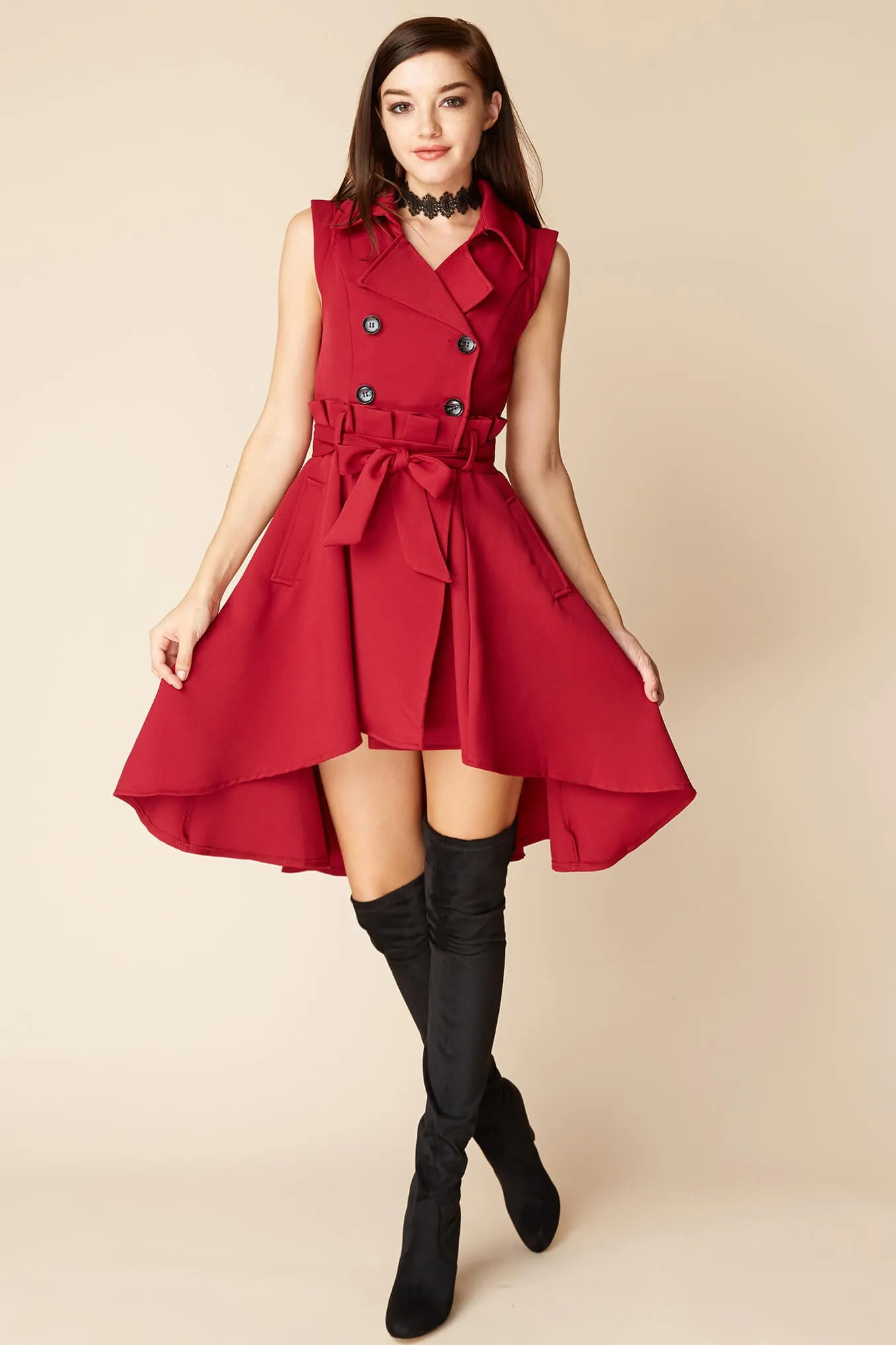 Harvard Bow Tie Trench Dress Red