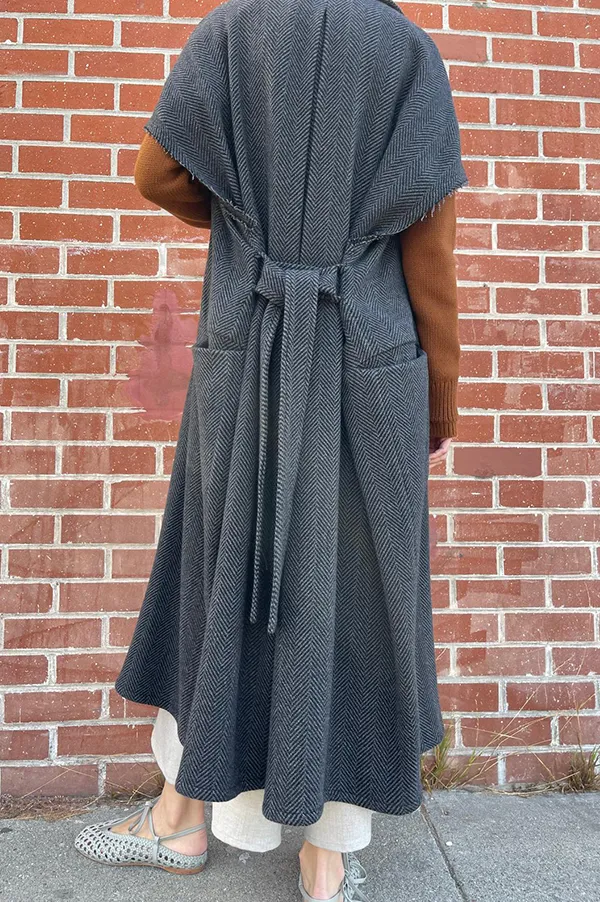 Herringbone Sleeveless Trench Coat in Gray (Sold Out)