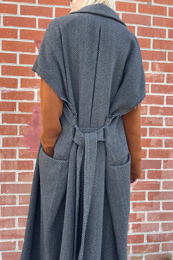 Herringbone Sleeveless Trench Coat in Gray (Sold Out)