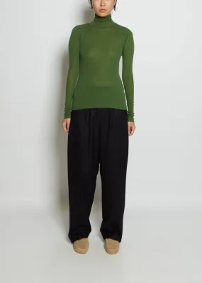 High Gauge Sheer Cotton Rib Turtleneck — Green