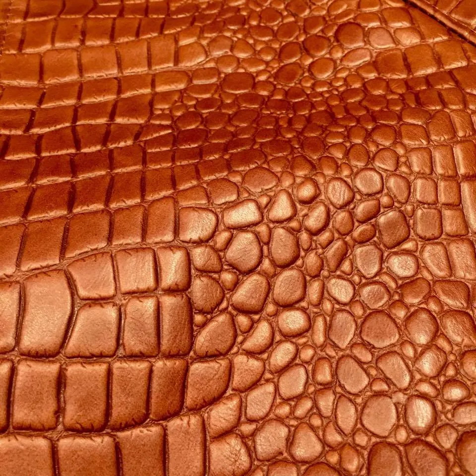 Jakewood Cognac Embossed Alligator Bomber Jacket