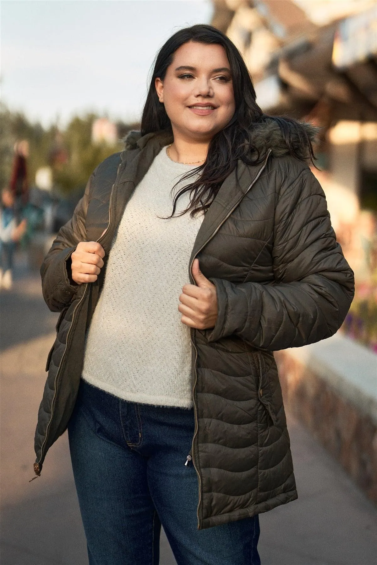 Junior Plus Size Reversible Olive Dyed Vegan Fur Double-Sided Cotton Twill Parka & Puffer Jacket /1-1-1-1