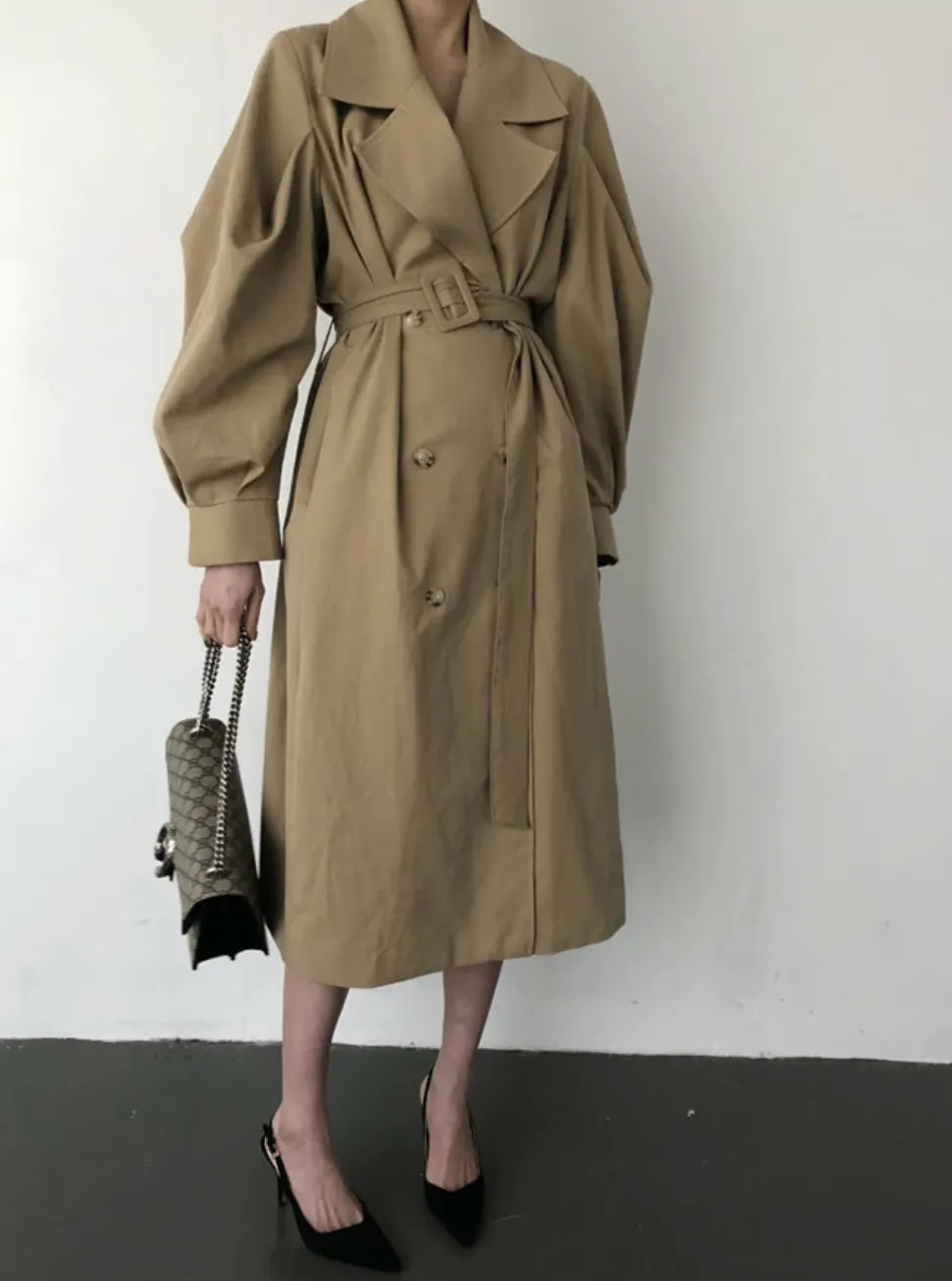 [Korean Style] Freja Voluminous Sleeve Long Trench Coat