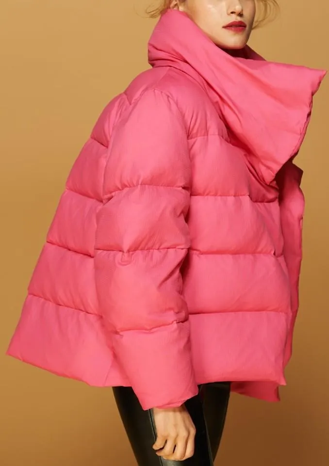 Large Collar Paneled Puffer Down Jacket in Pink