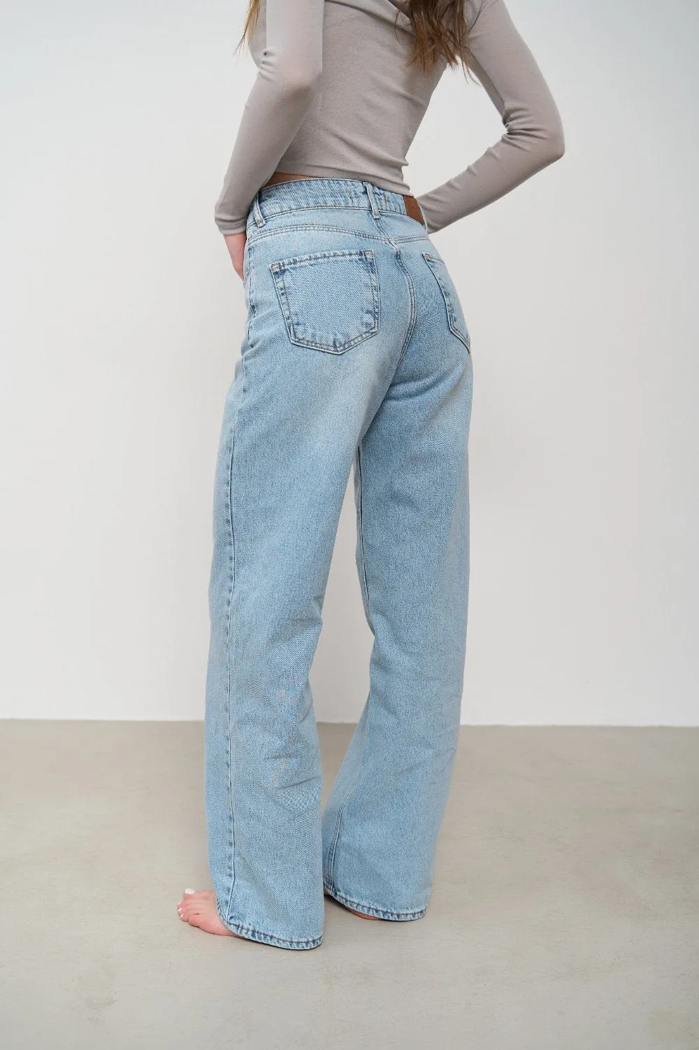 Light Blue Mid Rise Wide Leg Jeans