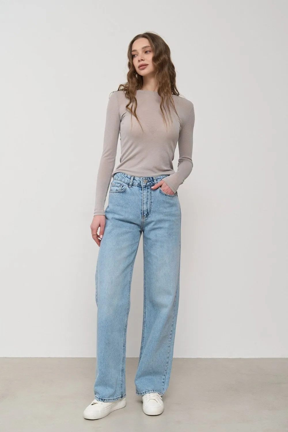 Light Blue Mid Rise Wide Leg Jeans