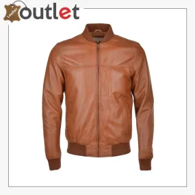 Light Brown Leather Bomber Jacket