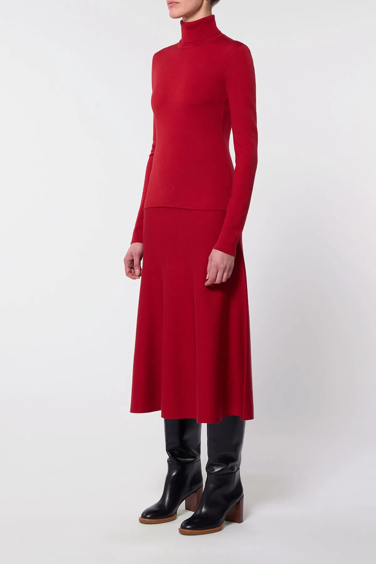 May Knit Turtleneck in Scarlet Red Merino Wool Cashmere