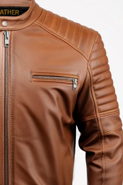 Men Classic Swiss Brown Cafe Racer Leather Jacket