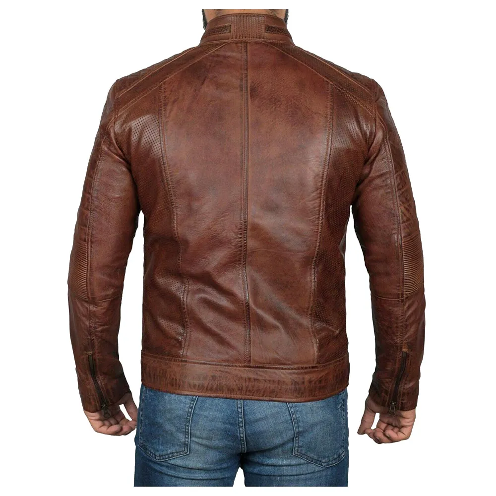 Men Oxblood Bomber Wax Leather Jacket