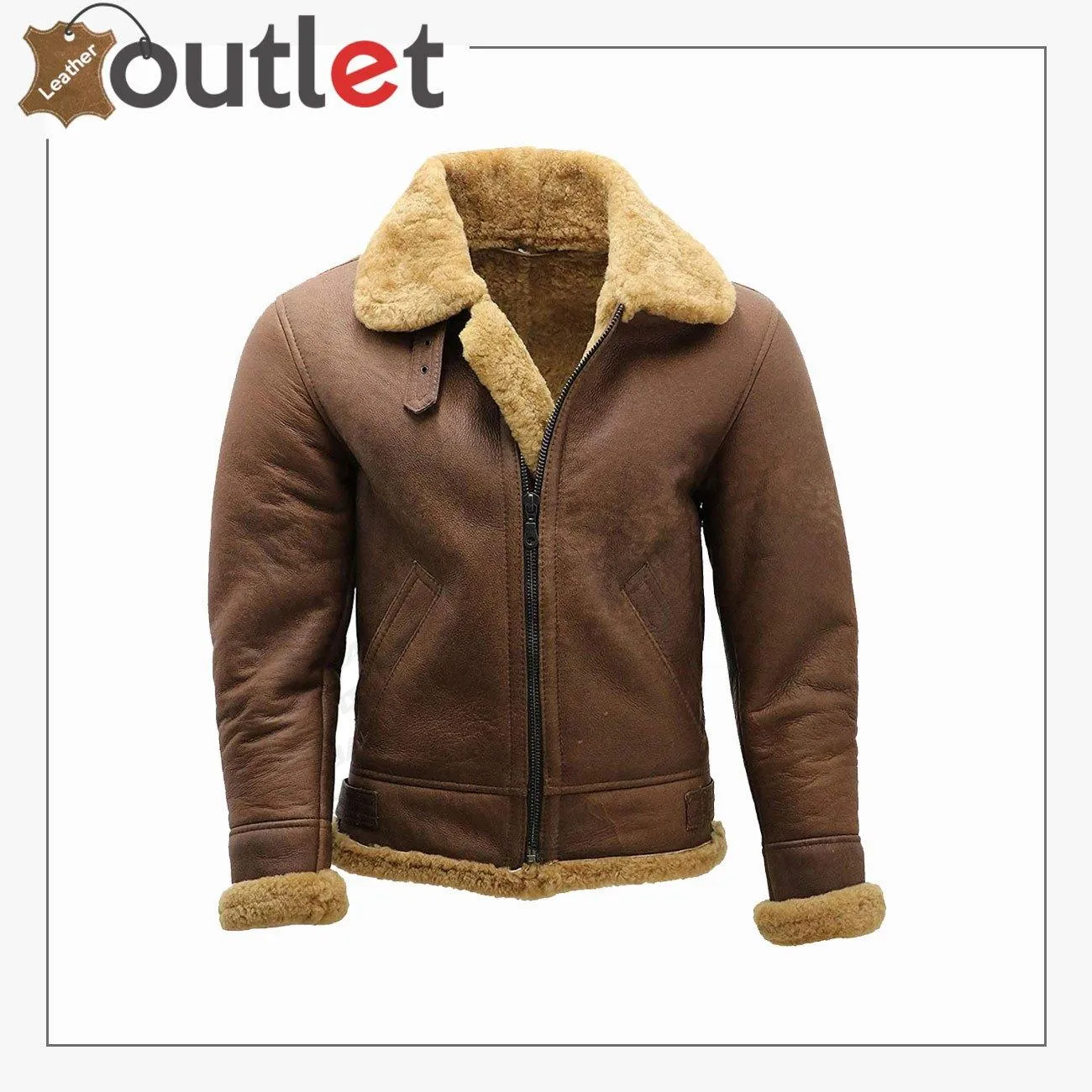 Men's Brown B3 Shearling Sheepskin WW2 Bomber Leather Flying Aviator Jacket